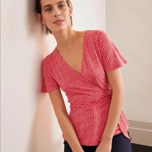 Boden Cassia Jersey Wrap Top - Red/White